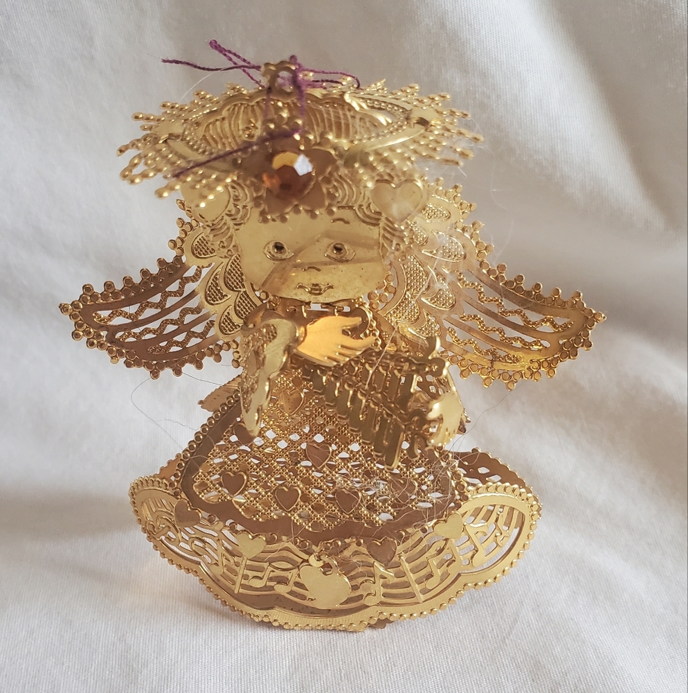 Lee Graves Vintage November Gold Filigree Angel Ornament Figurine
